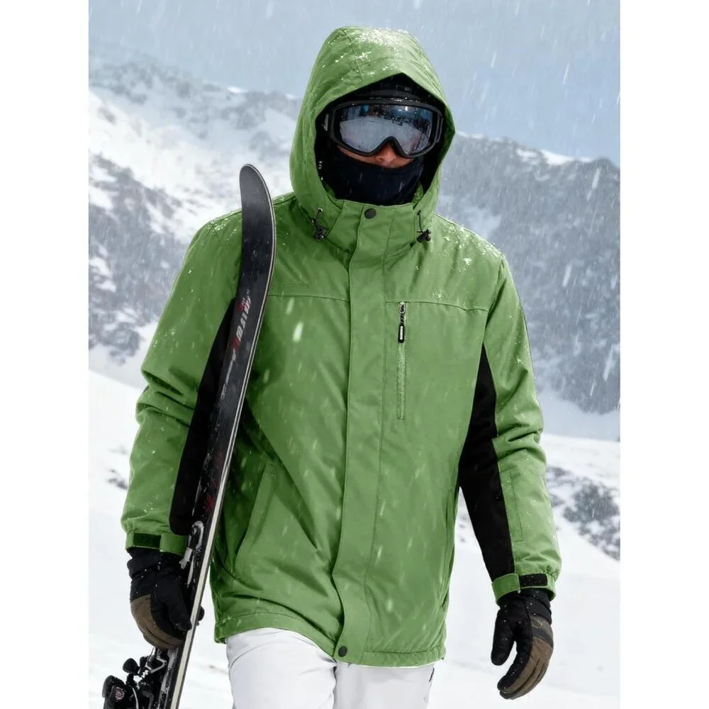 Men's Grass Green Waterproof Ski Snow Fleece Lined Warm Winter Rain Jacket
